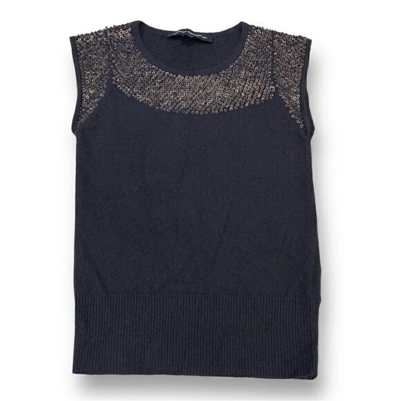 French Connection Navy Blue Sequin Detail Top Size Small - Picture 1 of 5